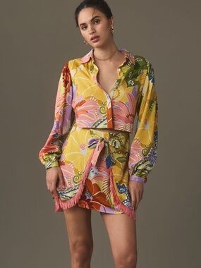 Farm Rio tie front fringe dress